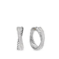 David Yurman Silver Bold Crossover Diamond Hoop Earrings