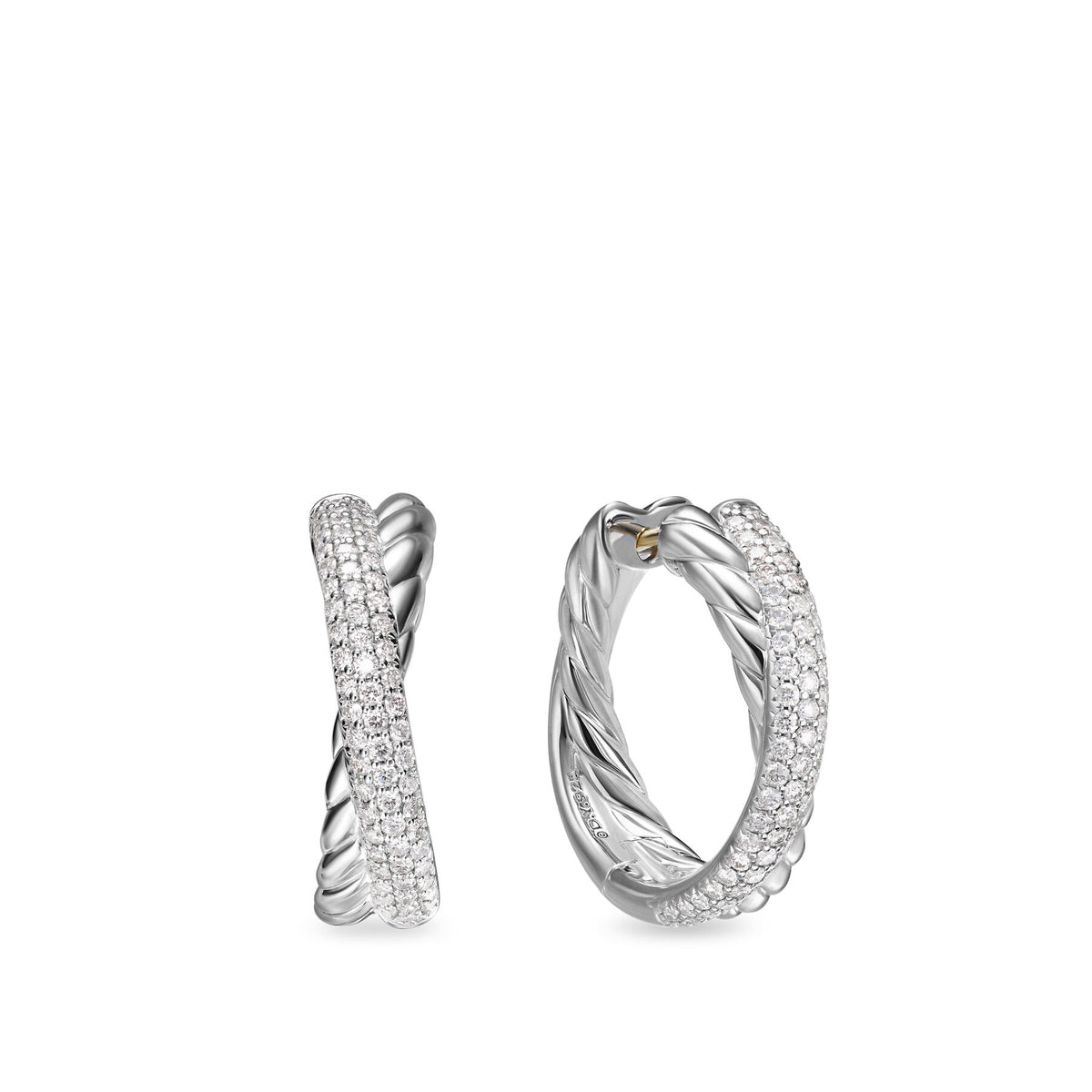 David Yurman Silver Bold Crossover Diamond Hoop Earrings
