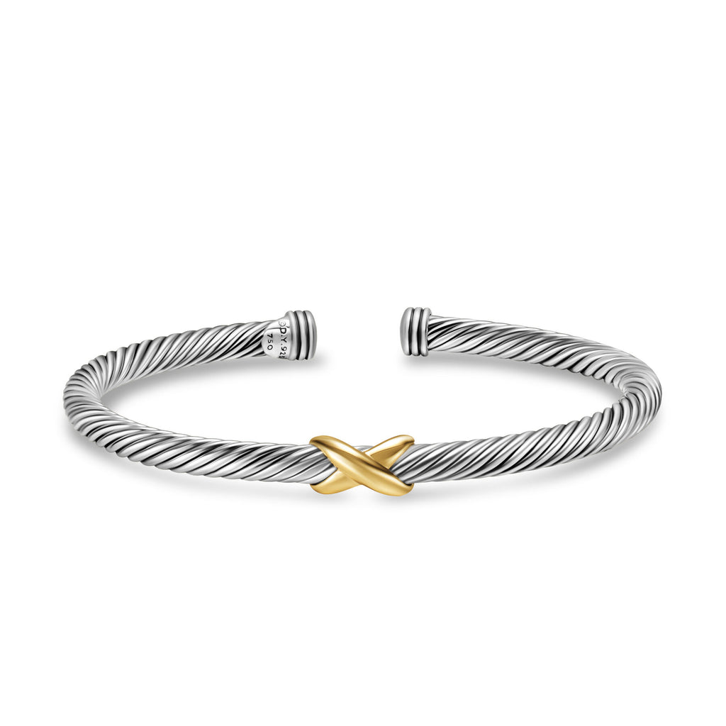 David Yurman Sterling Silver and Yellow Gold Classic Cable X Station Bracelet