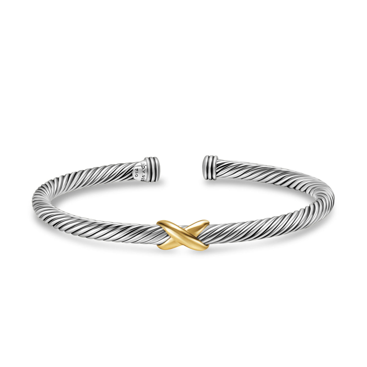 David Yurman Sterling Silver and Yellow Gold Classic Cable X Station Bracelet