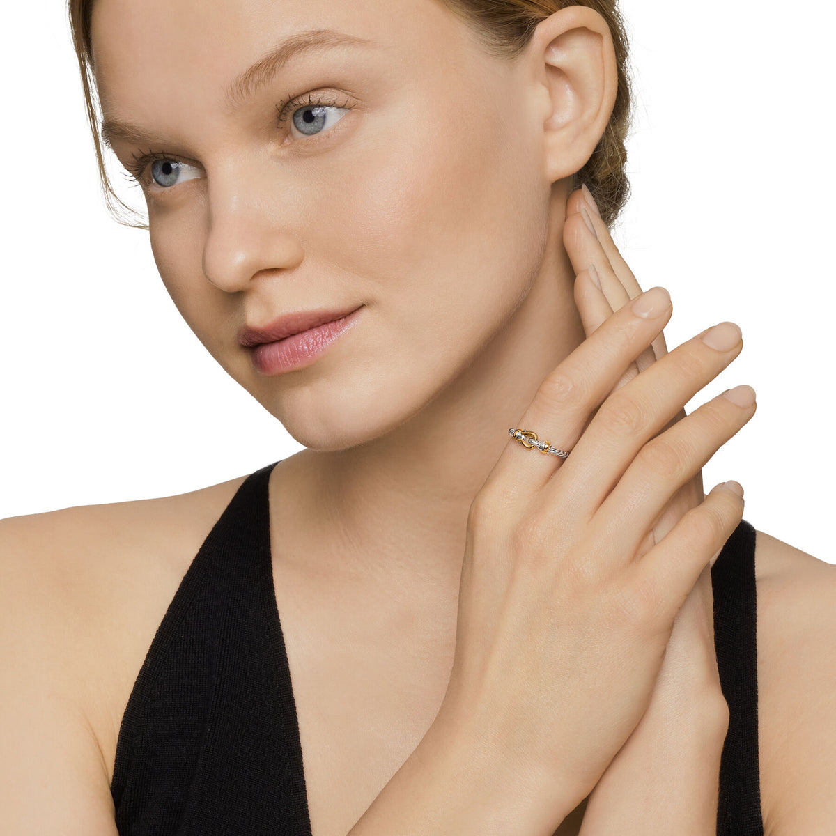 David Yurman Sterling Silver and Yellow Gold Petite Buckle Ring