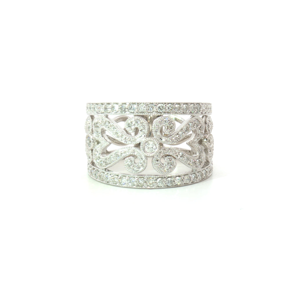 Estate White Gold Open Space Pattern Diamond Cigar Band
