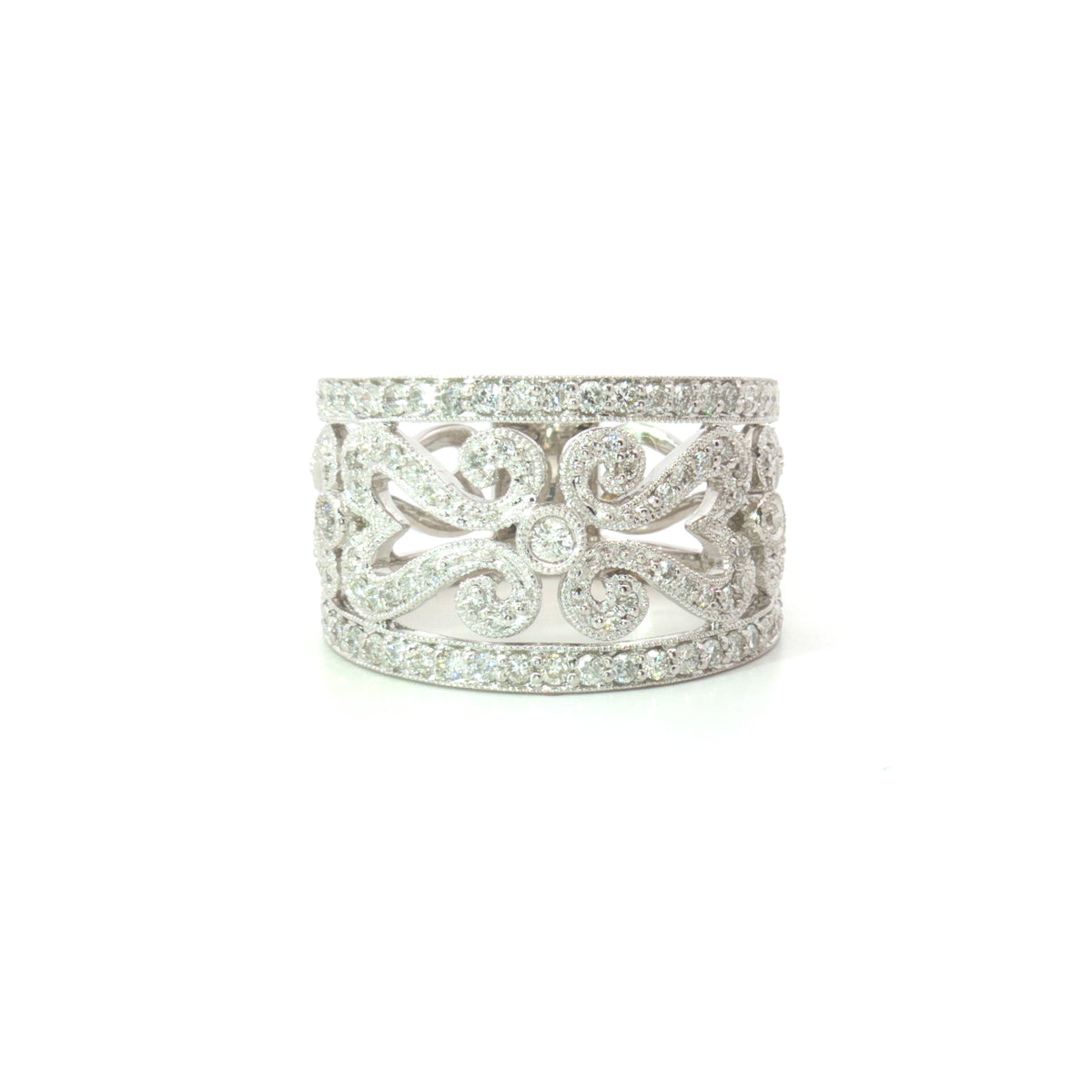 Estate White Gold Open Space Pattern Diamond Cigar Band