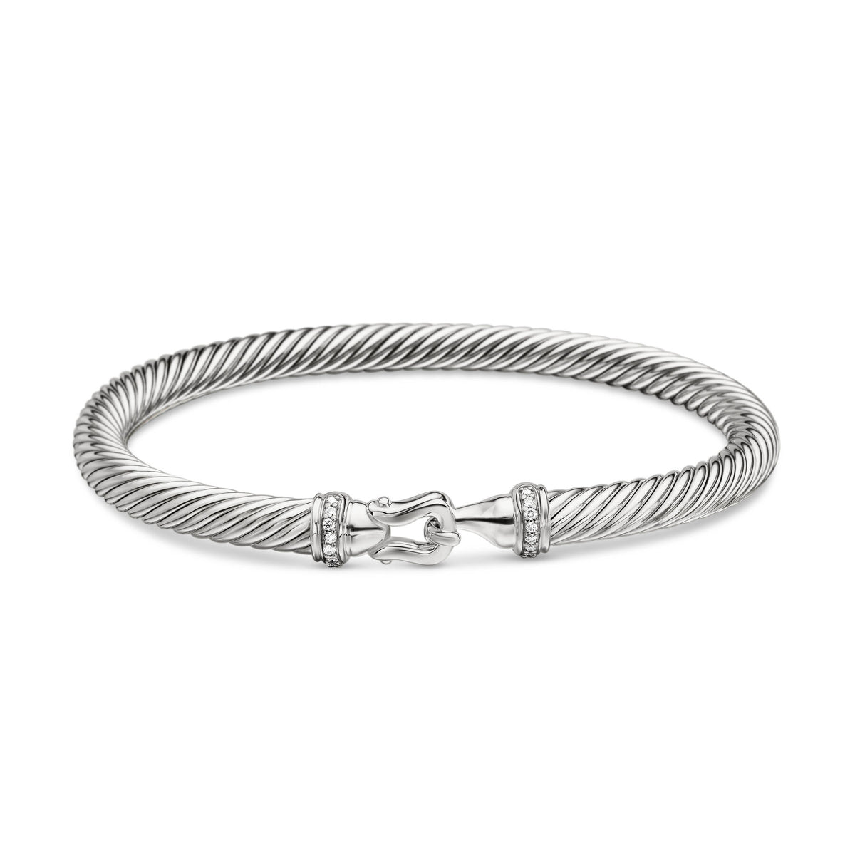 David Yurman Sterling Silver Classic Cable Diamond Buckle Bracelet