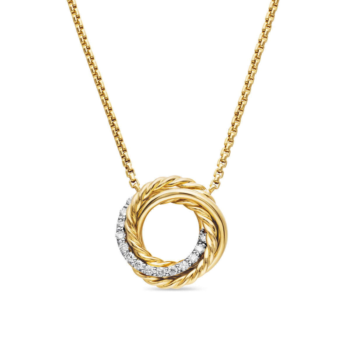 David Yurman Yellow Gold Mini Crossover Pendant Necklace with Diamonds