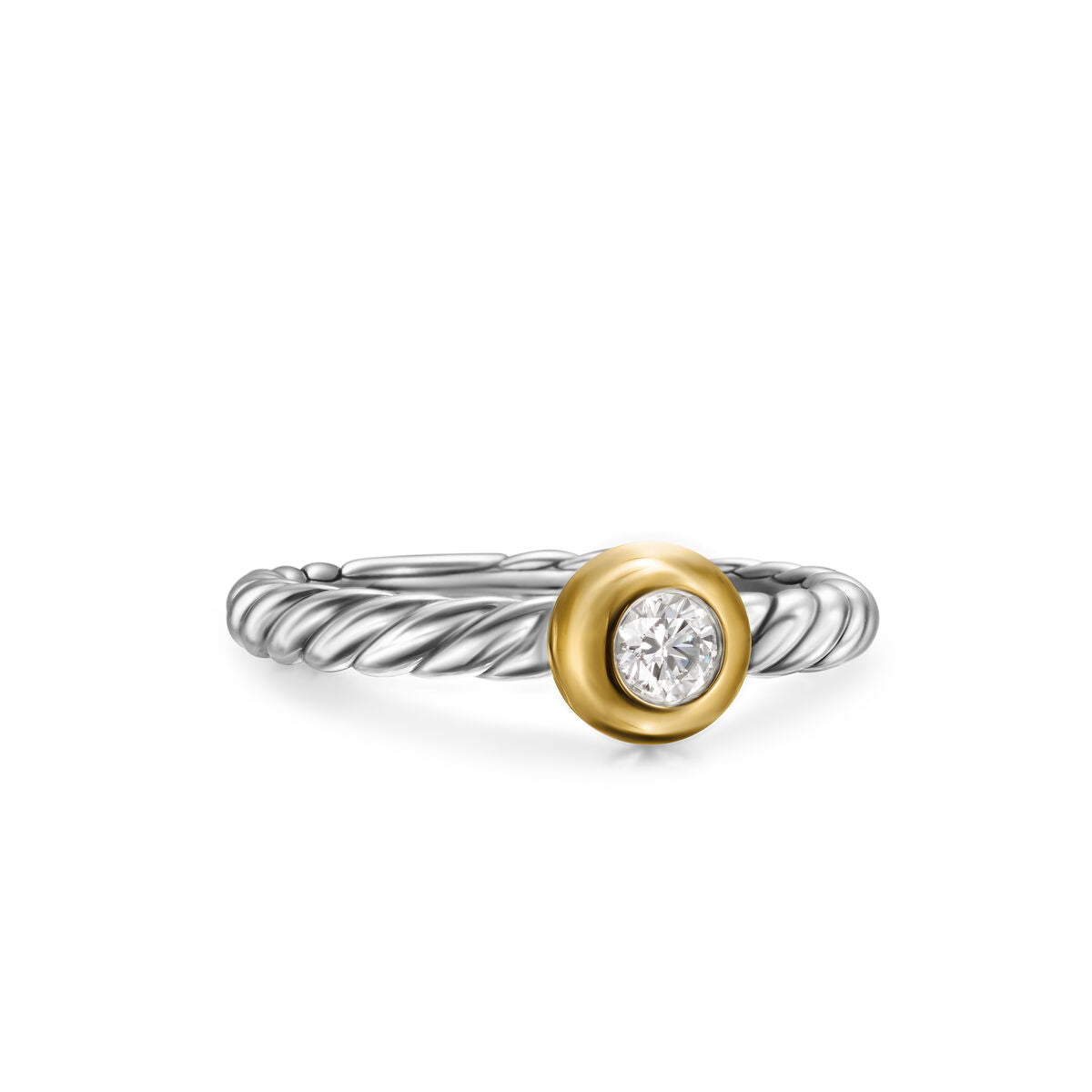 David Yurman Sterling Silver and Yellow Gold Modern Cable Stone Diamond Ring