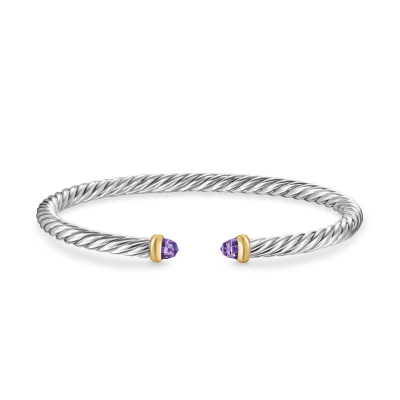 David Yurman Sterling Silver and Yellow Gold Cable Flex Amethyst Bracelet