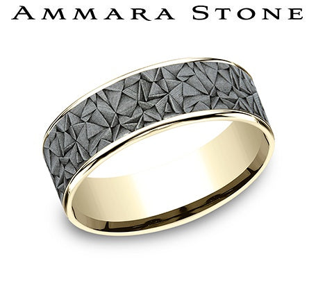 Ammara Stone Yellow Gold and Gray Tantalum Kaleidoscope Center Wedding Band