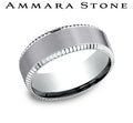 Ammara Stone White Gold and Grey Tantalum Beveled Coin Edge and Satin Finish Wedding Band