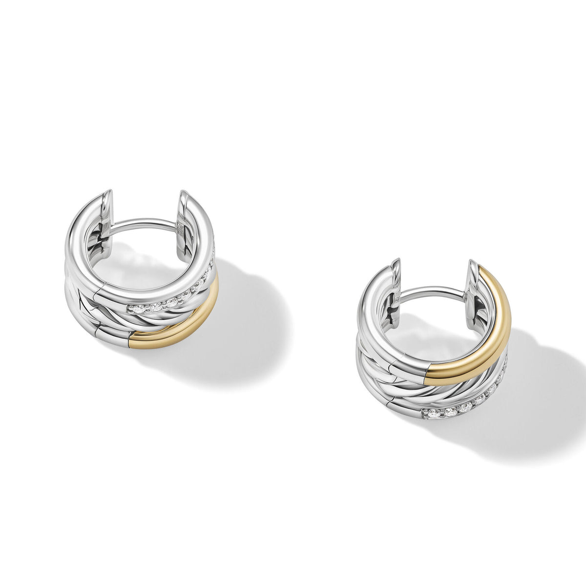 David Yurman Silver and Yellow Gold Mercer Huggie Earrings