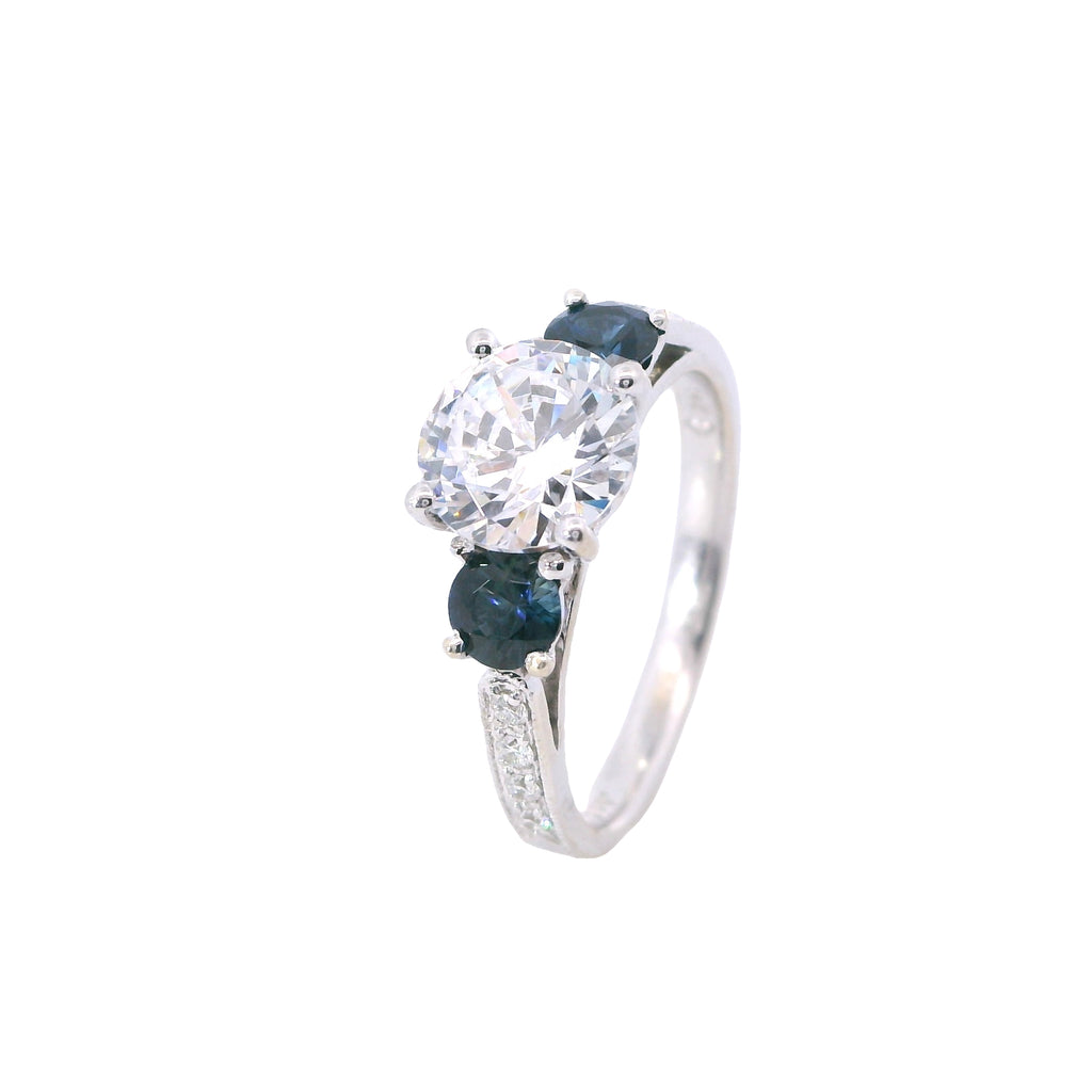 White Gold Blue Sapphire and Diamond Engagement Ring Mounting
