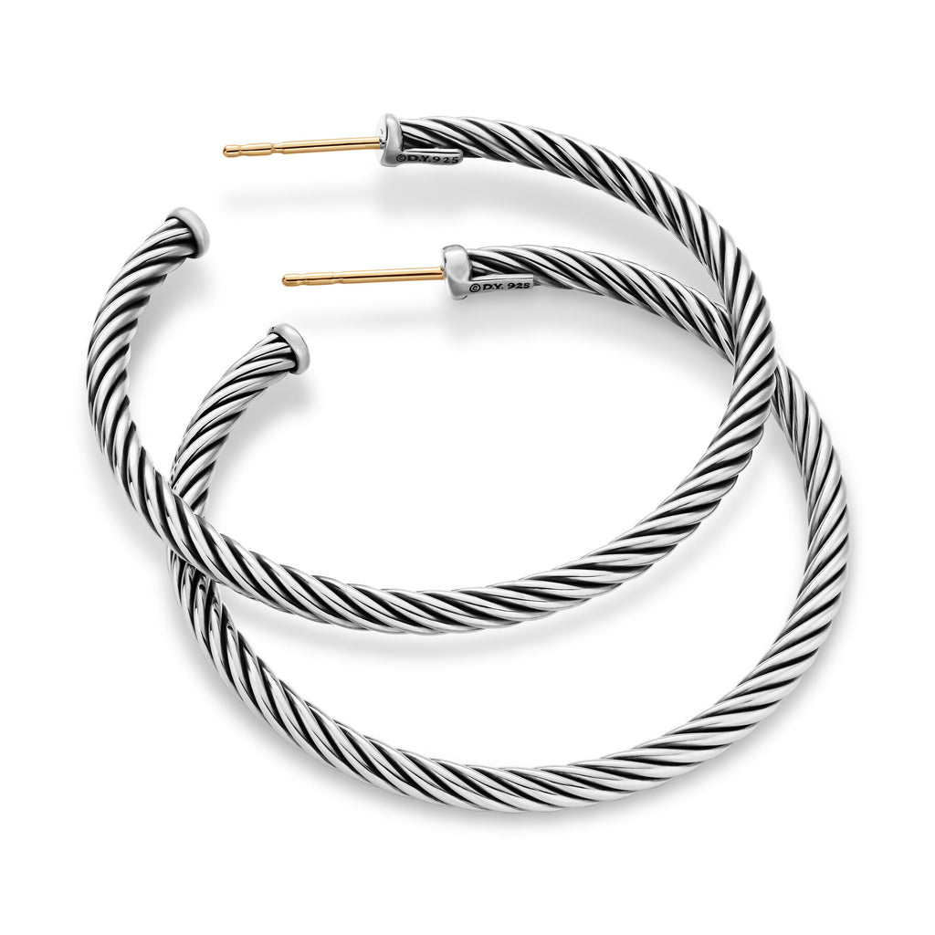 David Yurman Sterling Silver 1.5 Inch Cable Hoop Earrings
