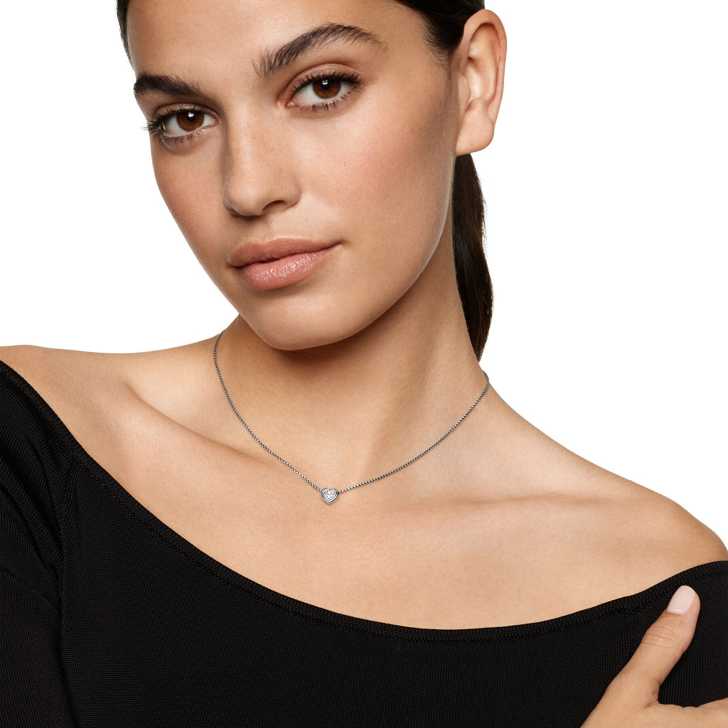 David Yurman Sterling Silver Puffy Heart Diamond Pendant Necklace