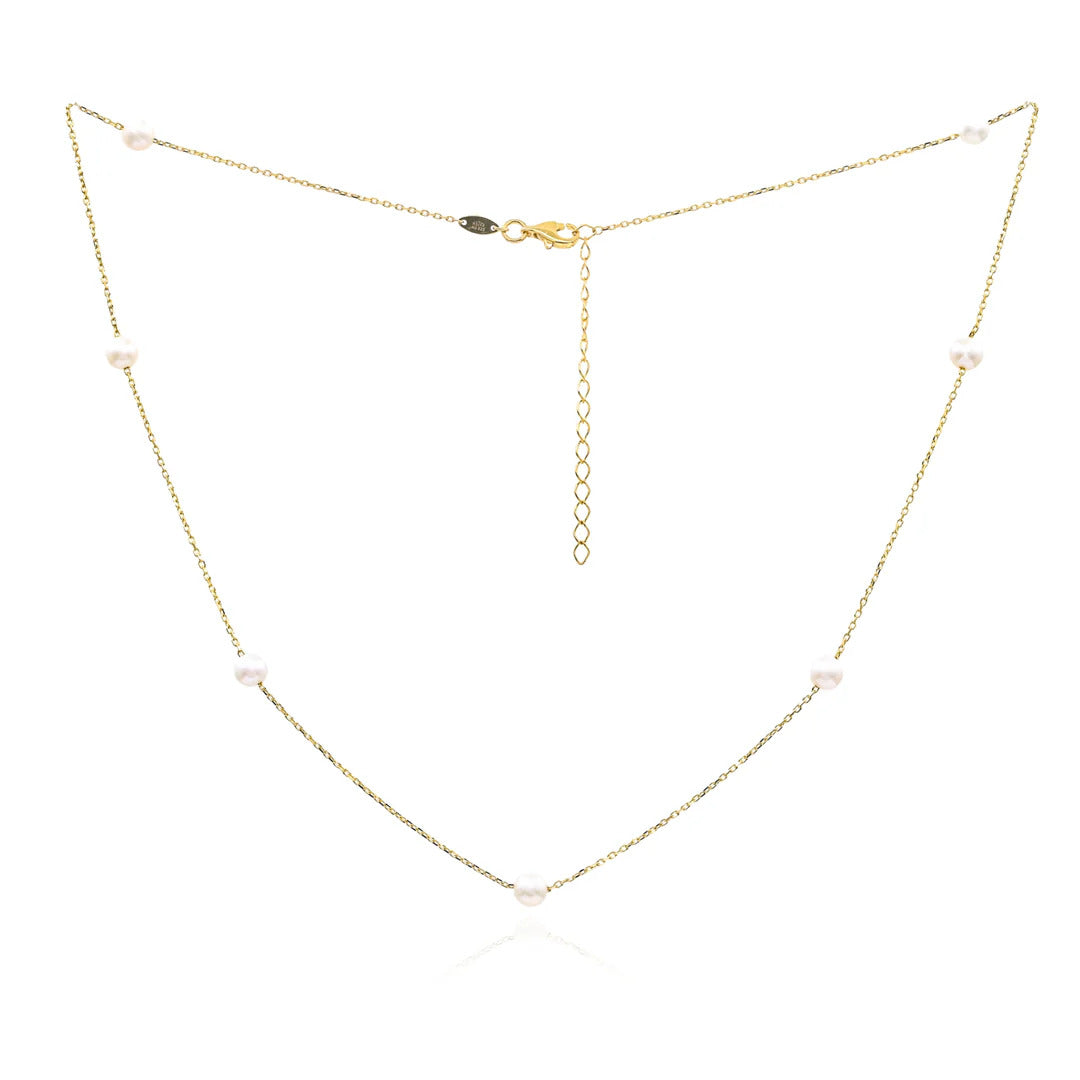 Yellow Gold Plated Sterling Silver Pearl Station Necklace