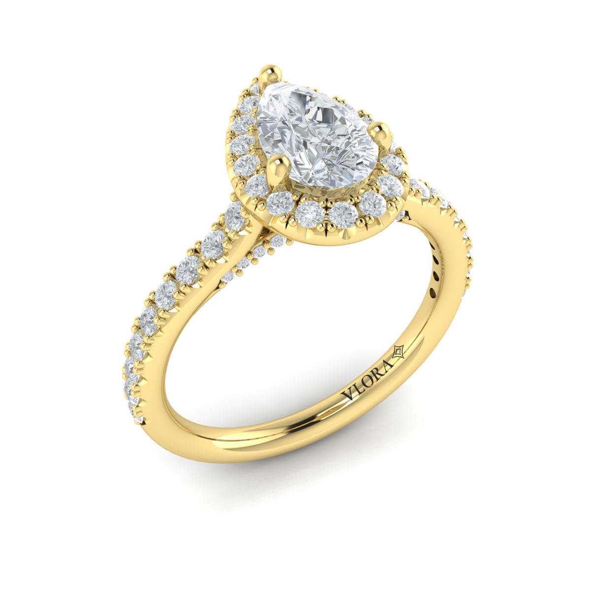 Vlora Yellow Gold Diamond Pear Halo Engagement Ring Mounting