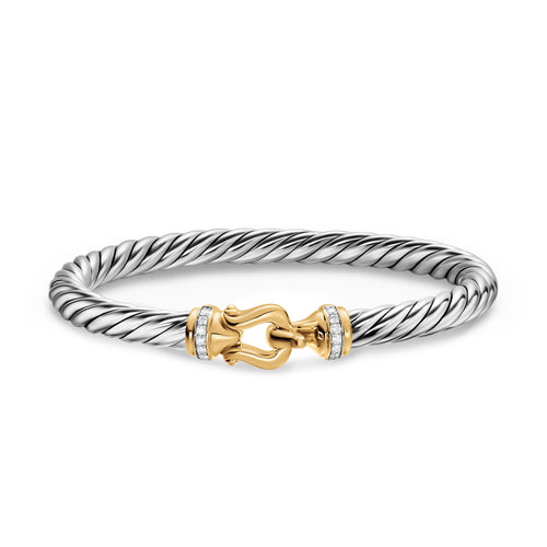 David Yurman Silver and Yellow Gold 6 mm Cable Flex Buckle Bracelet