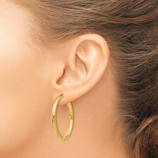 Yellow Gold 3 mm Polished Endless Hoop Earrings