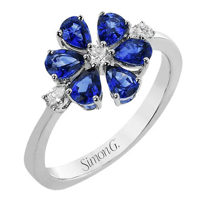 Simon G White Gold Sapphire and Diamond Flower Ring
