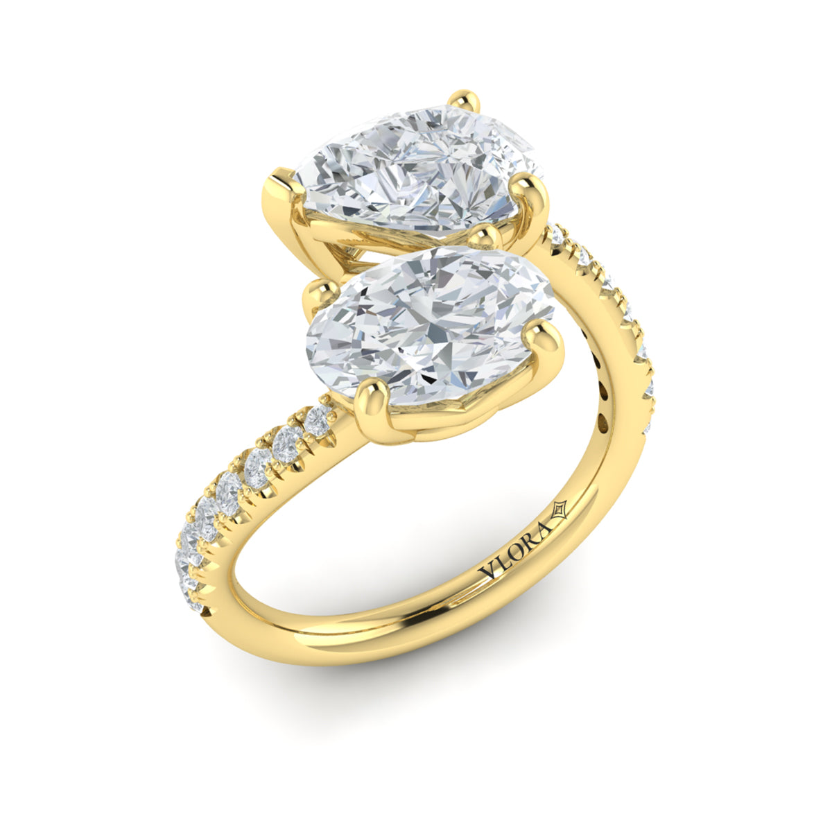 Vlora Yellow Gold Diamond East - West Toi et Moi Engagement Ring Mounting