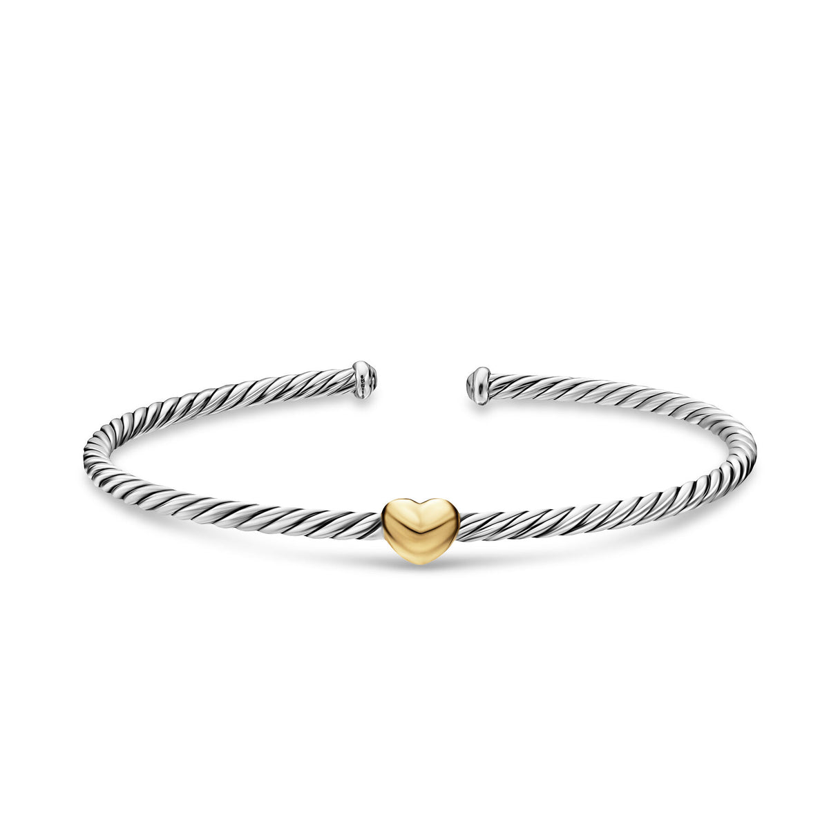 David Yurman Silver and Gold Micro Cable Heart Bracelet Small