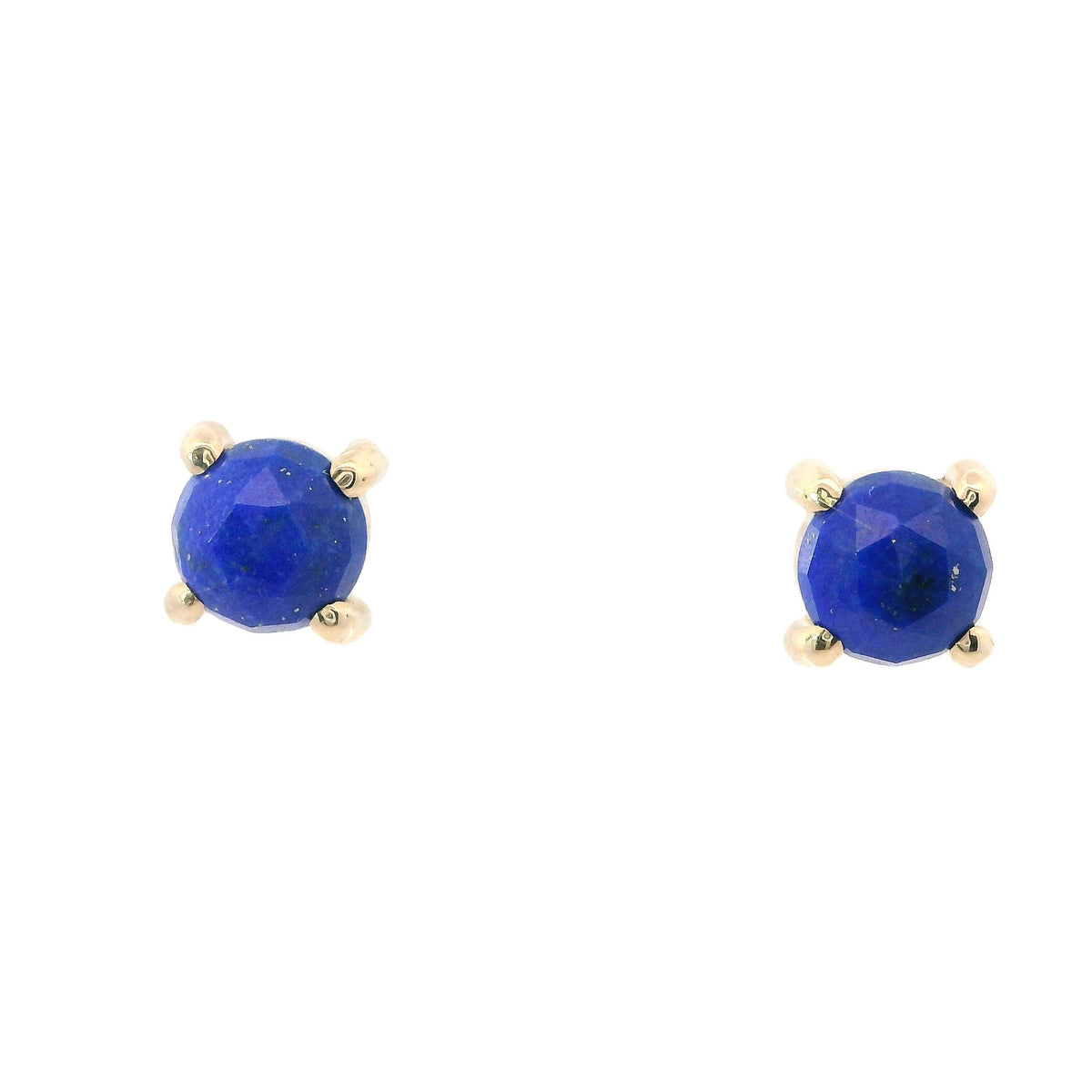 Yellow Gold Rose Cut Lapis Lazuli Stud Earrings
