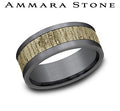 Ammara Stone Yellow Gold and Gray Tantalum Wood Splitting Center Wedding Band