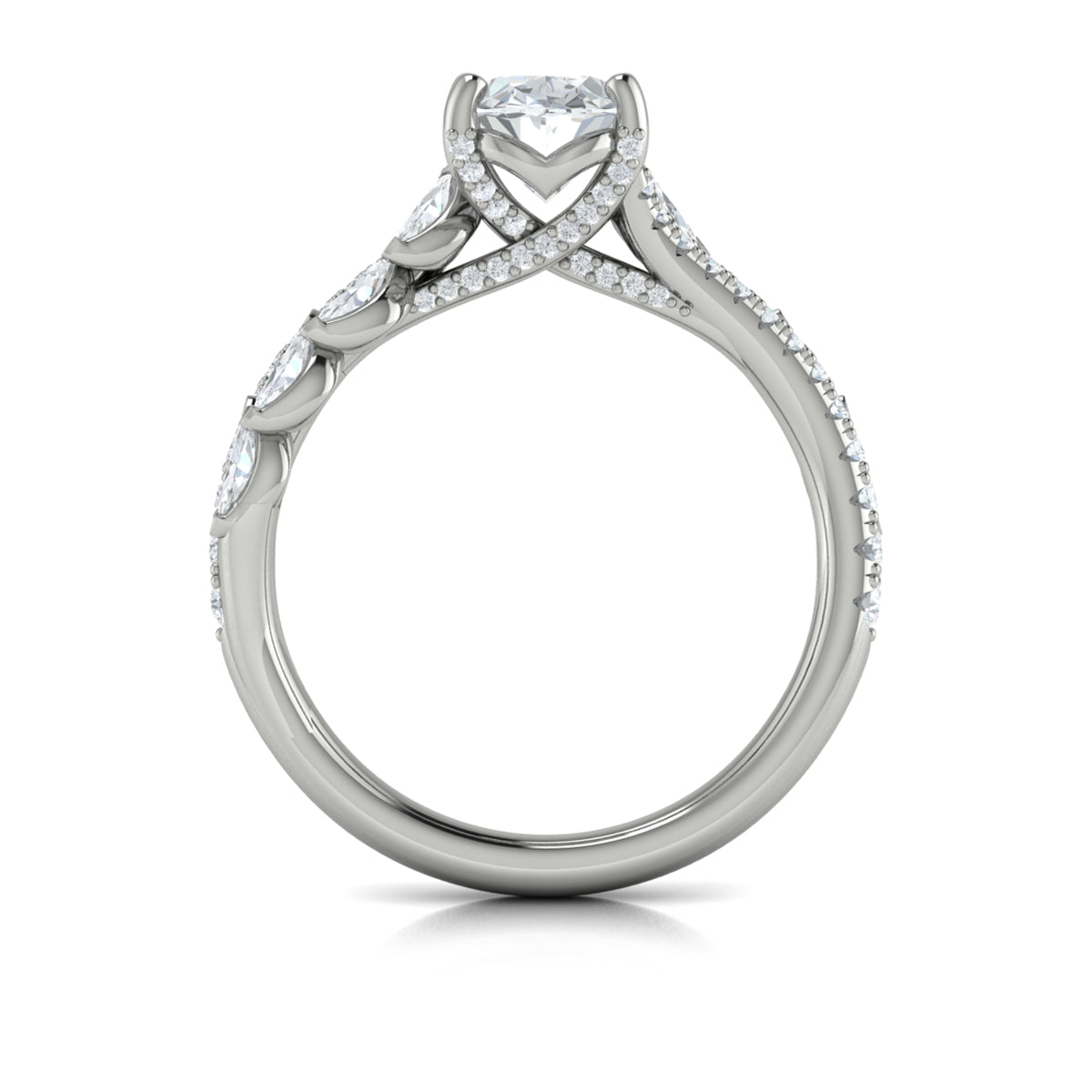 Vlora White Gold Marquise Diamond Two Row Engagement Ring Mounting