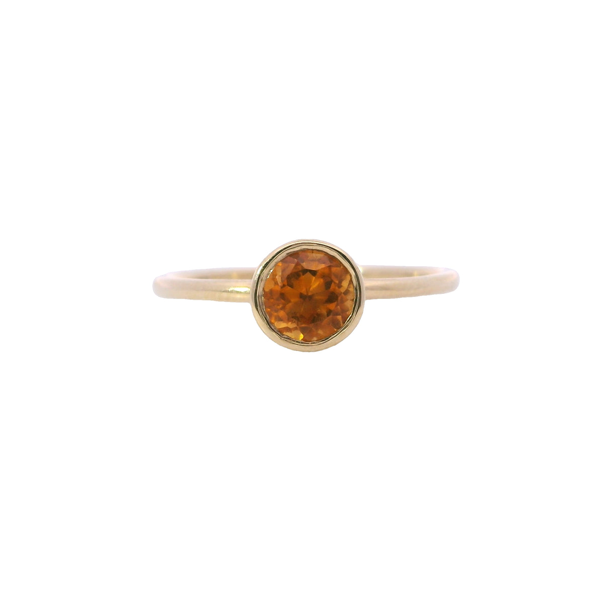 Yellow Gold Round Citrine Bezel Fashion Ring with a 0.44 Carat Citrine