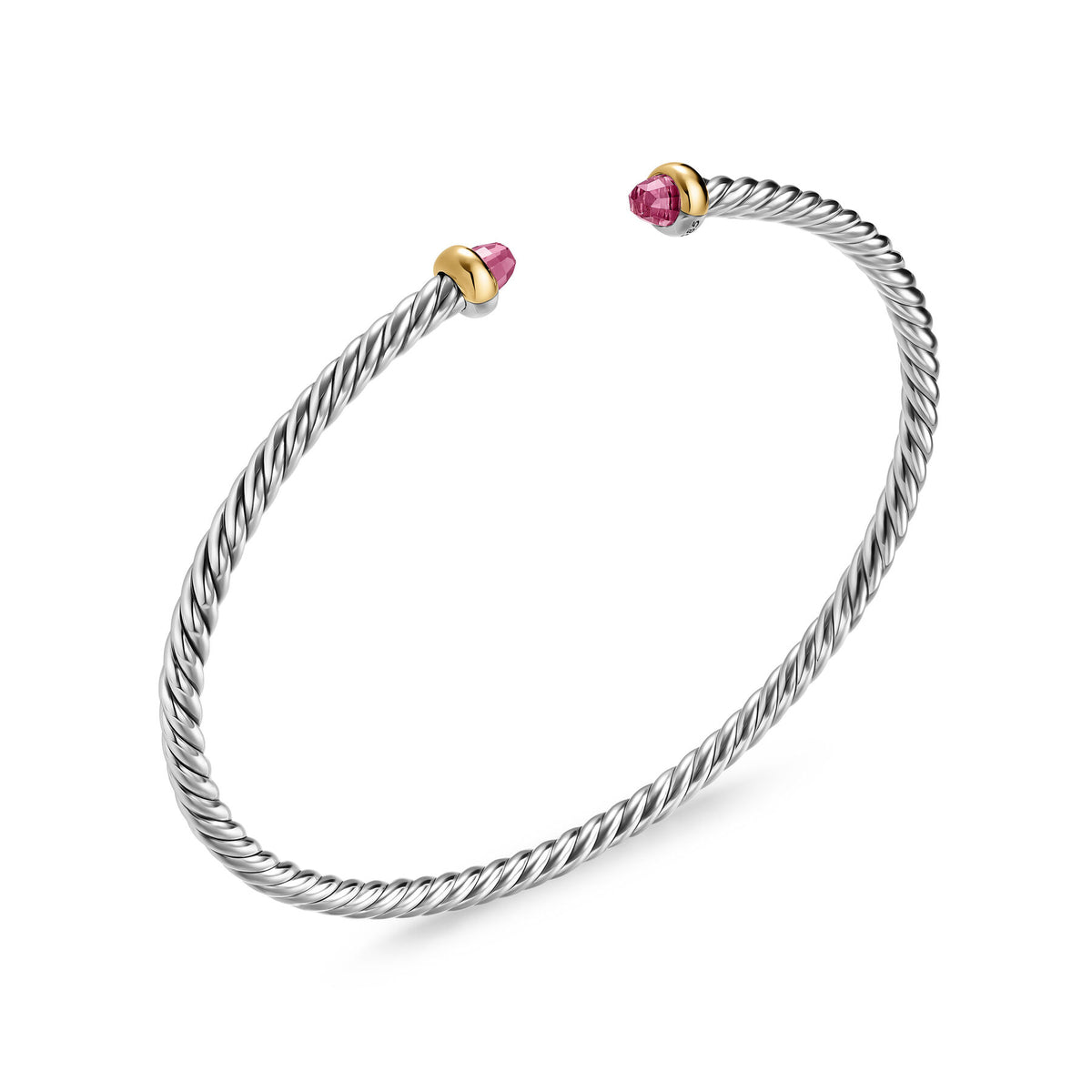 David Yurman Silver and Yellow Gold Micro Cable Flex Pink Tourmaline Bracelet