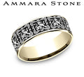 Ammara Stone Yellow Gold and Black Titanium Griffin Pattern Thin Polished Edge Wedding Band