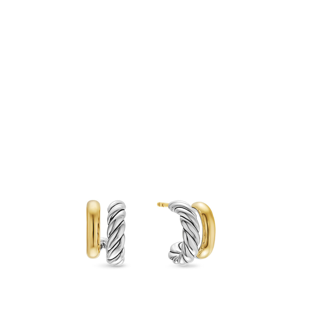 David Yurman Sterling Silver and Yellow Gold Mercer Double Hoop Huggie Earrings