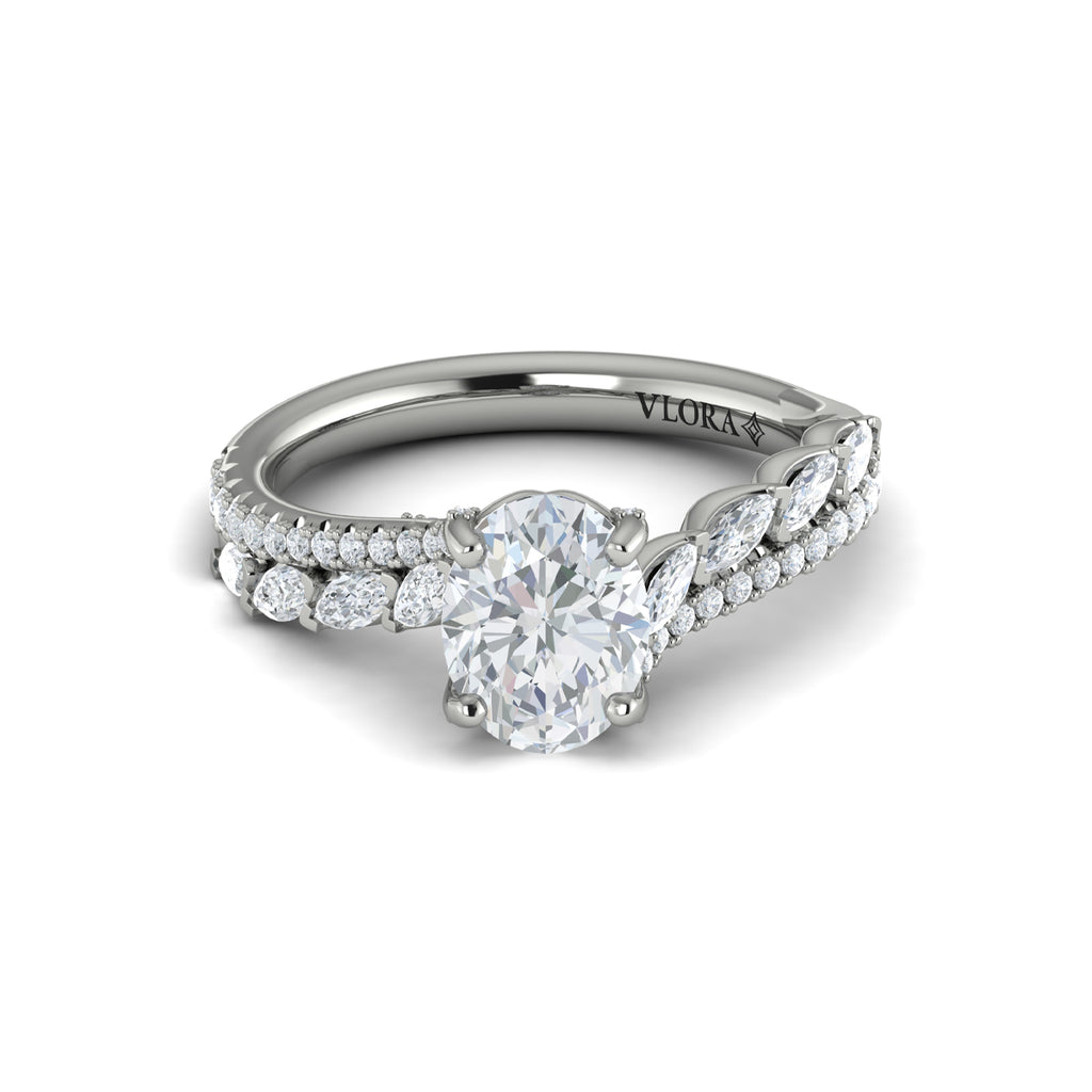 Vlora White Gold Marquise Diamond Two Row Engagement Ring Mounting