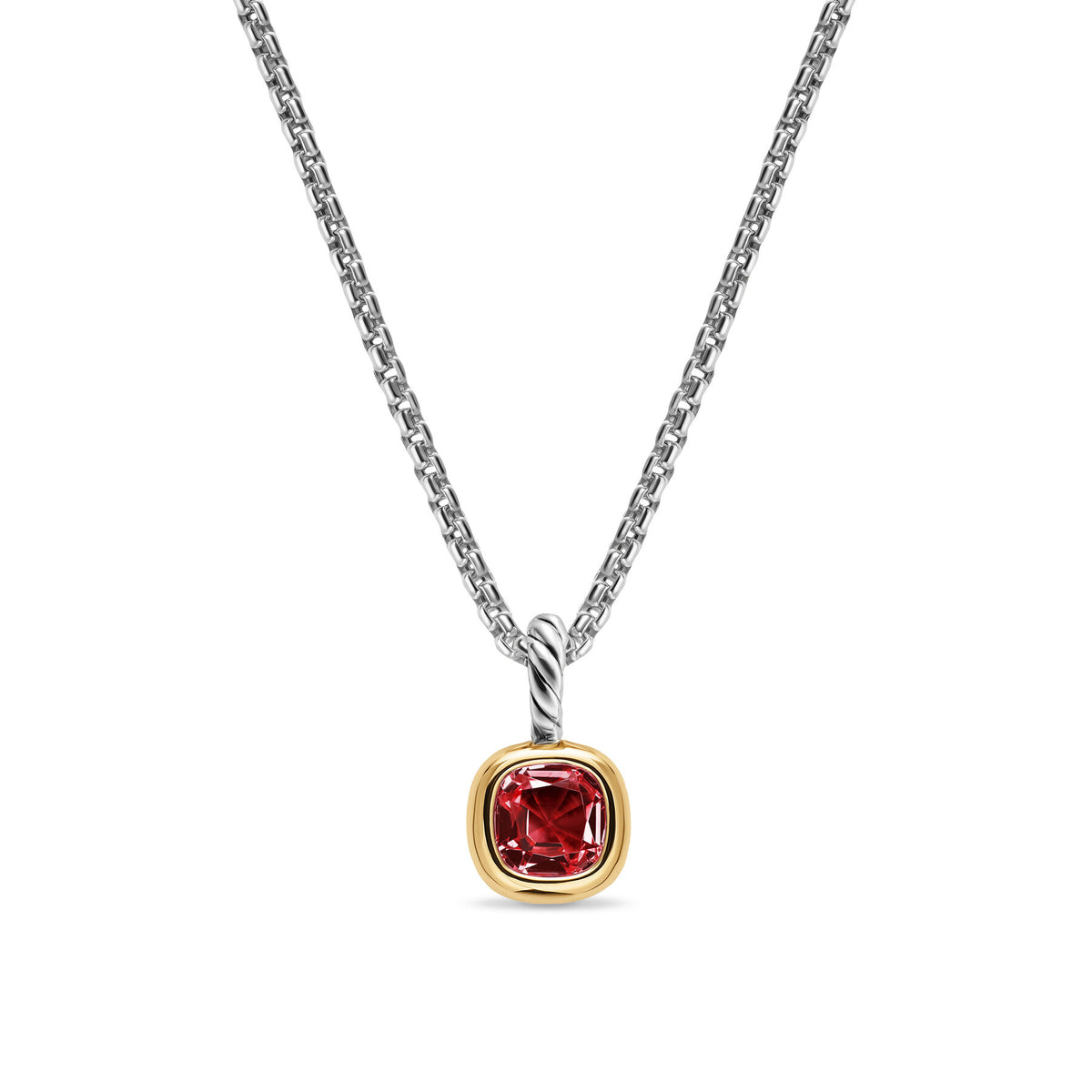 David Yurman Sterling Silver and Yellow Gold 5.5 mm Mini Cushion Garnet Enhancer