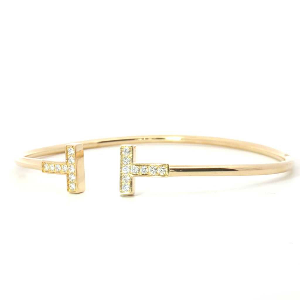Estate Tiffany Yellow Gold T Diamond Wire Bracelet
