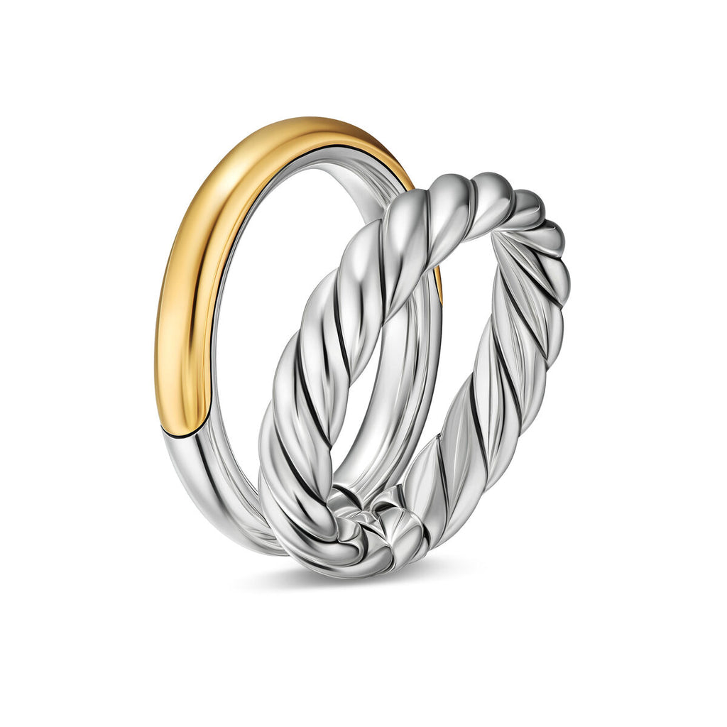 David Yurman Sterling Silver and Yellow Gold Mercer 2-Row Ring