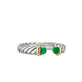 David Yurman Sterling Silver and Yellow Gold Petite Cable Green Onyx Open Ring
