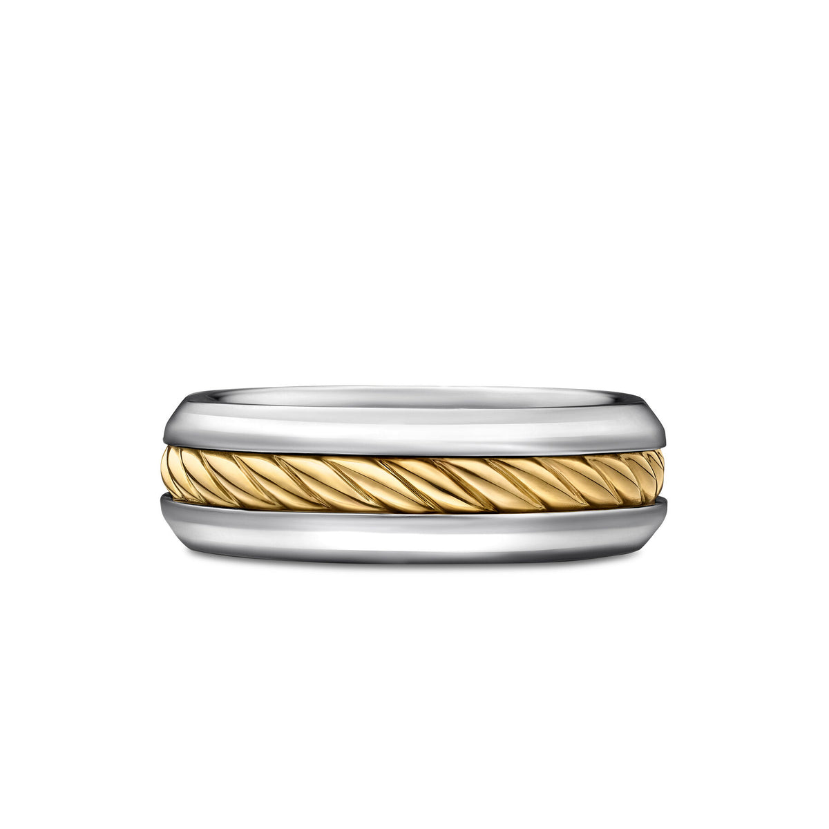 David Yurman Sterling Silver and Yellow Gold 8 mm Cable Classic Inlay Band Ring