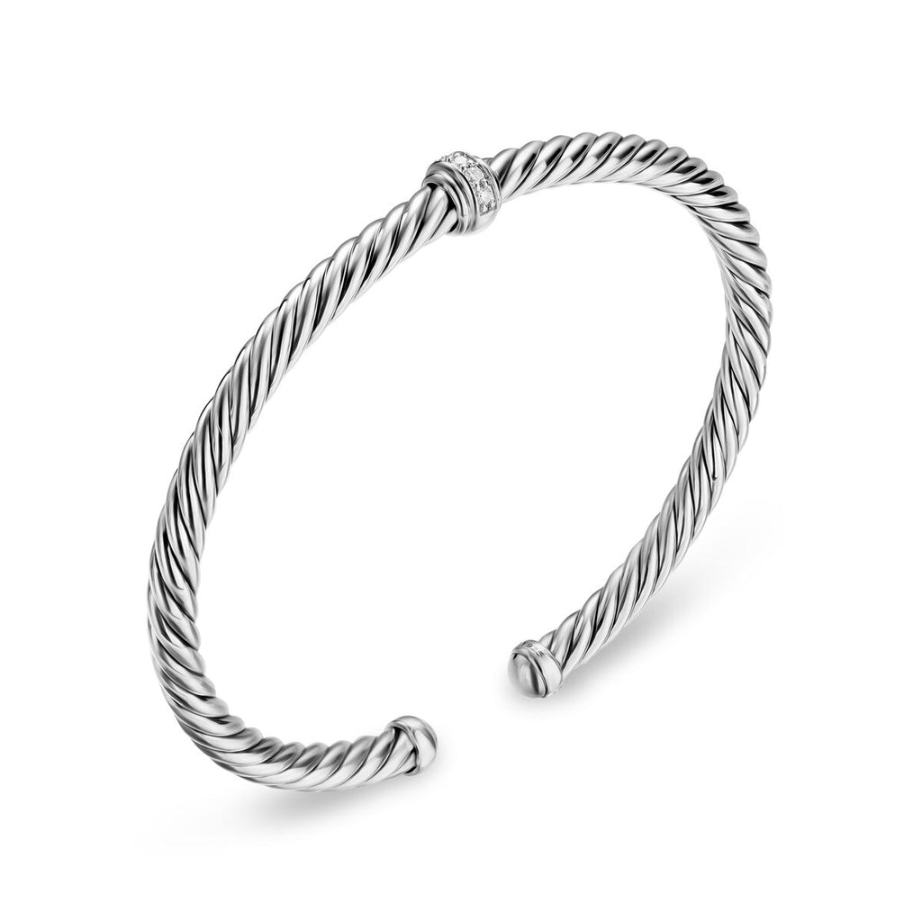 David Yurman Sterling Silver Cable Flex Diamond Center Station Bracelet