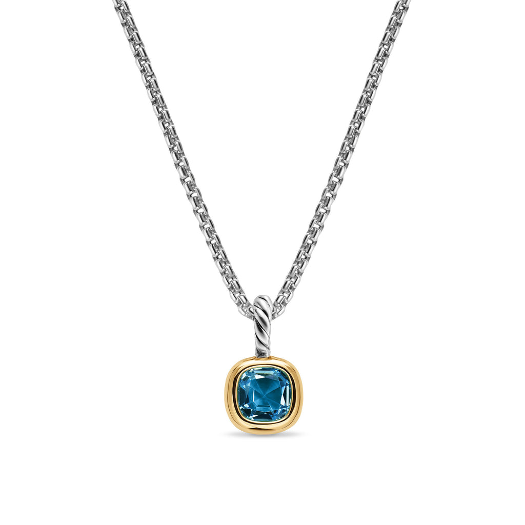 David Yurman Sterling Silver and Yellow Gold 5.5 mm Mini Cushion Hampton Blue Topaz Enhancer