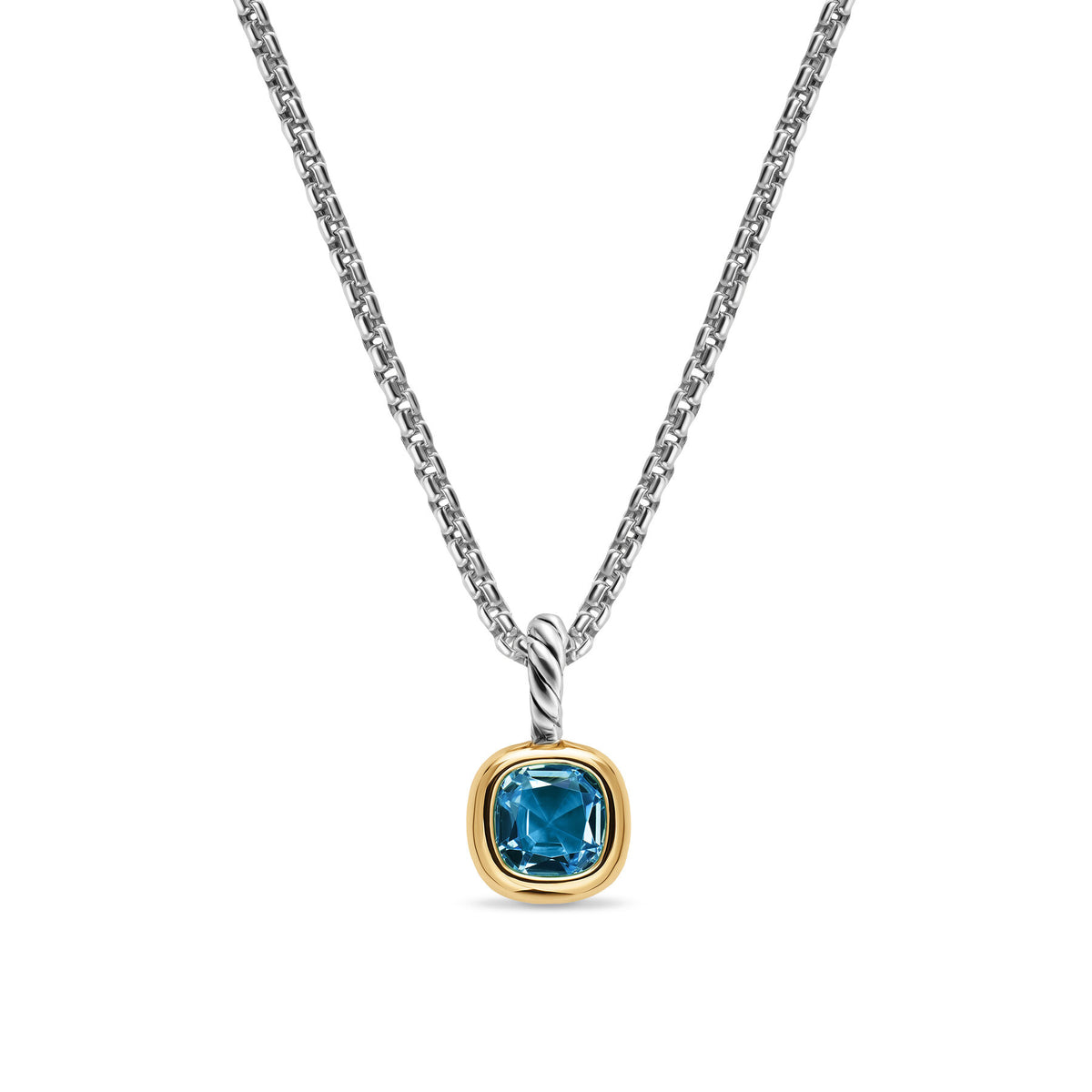 David Yurman Sterling Silver and Yellow Gold 5.5 mm Mini Cushion Hampton Blue Topaz Enhancer