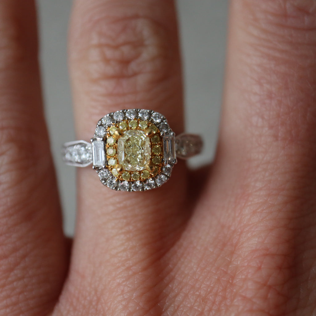 White Gold White and Yellow Diamond Mosaic Engagement Ring