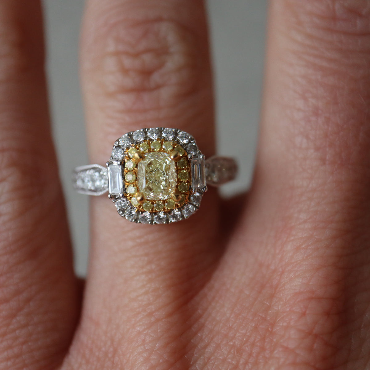 White Gold White and Yellow Diamond Mosaic Engagement Ring