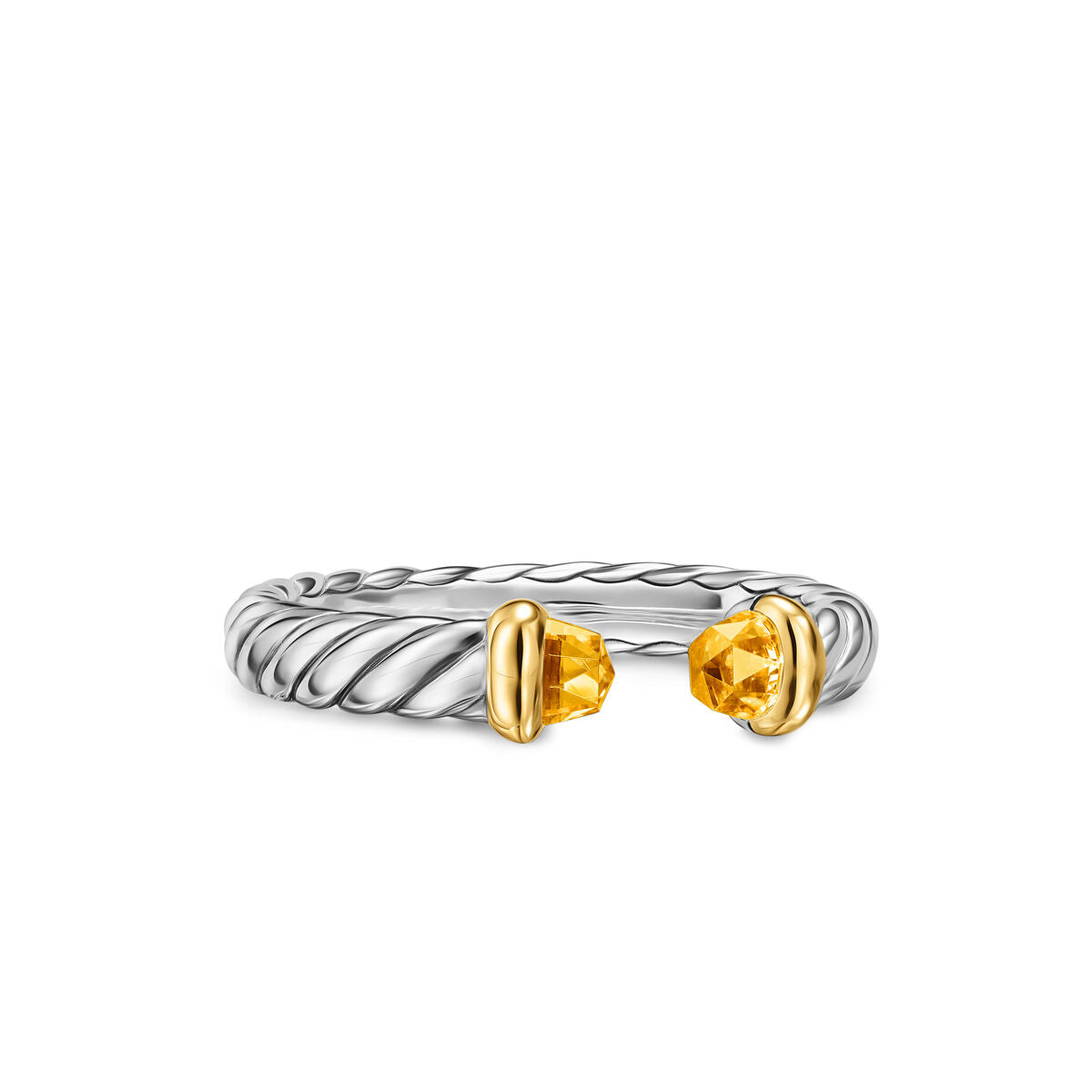David Yurman Sterling Silver and Yellow Gold Petite Cable Citrine Open Ring