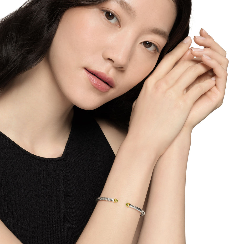 David Yurman Sterling Silver and Yellow Gold Cable Flex Peridot Bracelet