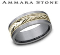 Ammara Stone Yellow Gold and Grey Tantalum Harvest Milgrain Center Grey Straight Edge Wedding Band