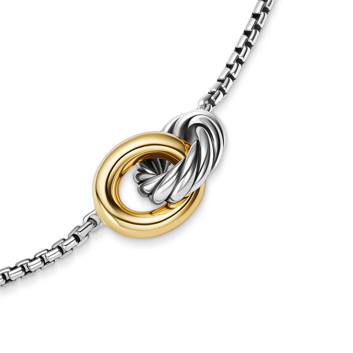 David Yurman Sterling Silver and Yellow Gold Cable Linked Necklace