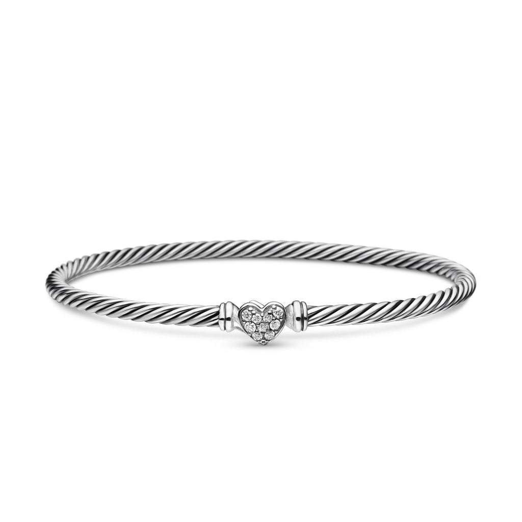 David Yurman Sterling Silver Cable Heart Bracelet with Diamonds