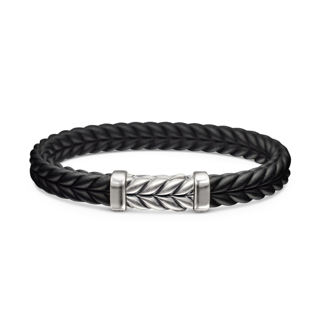 David Yurman Black Rubber and Silver 9 mm Chevron Rubber Link Bracelet