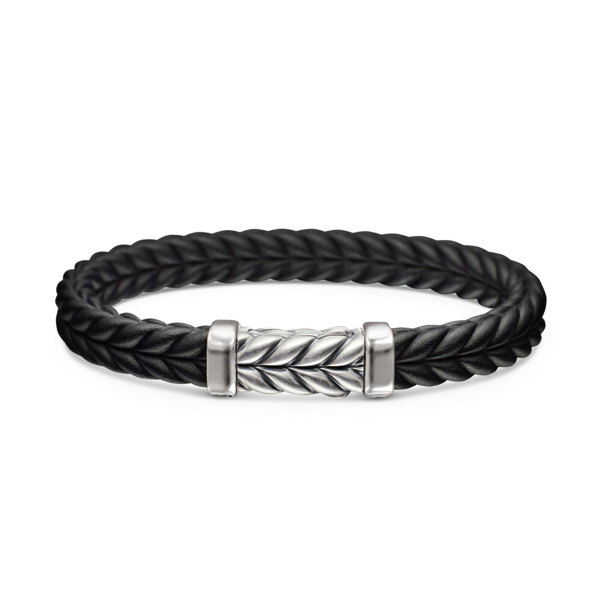 David Yurman Black Rubber and Silver 9 mm Chevron Rubber Link Bracelet