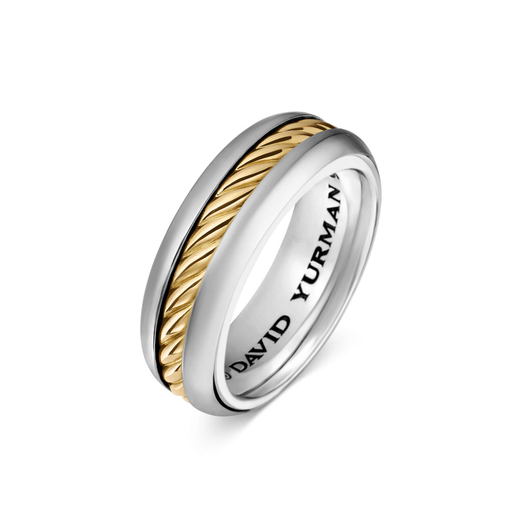 David Yurman Sterling Silver and Yellow Gold 8 mm Cable Classic Inlay Band Ring